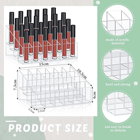 Macarrie 4 Pieces Lipstick Holder Organizer 24 Slot Acrylic Lipstick Makeup Organizer Case Display Stand Storage Box for Lipsticks Lipgloss Brushes Cosmetics