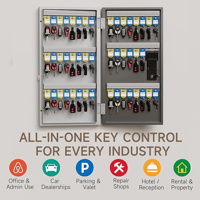 WeHere 48-Key Smart Key Lock Box Wall Mount – Commercial Key Cabinet with App, Keypad, Bluetooth & WiFi Unlock (Sold Separately), Access Log Tracking, Key Management System for School, Rental, Office