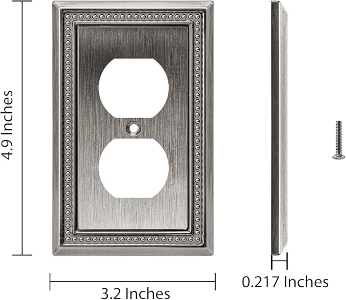 Henne Bery Sunken Pearls Heavy Duty Decorative Wall Plate Switch Plate Outlet Cover (Single Duplex, 3 Pack, Heirloom Silver)
