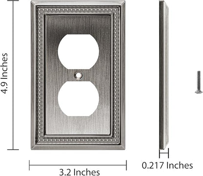 Henne Bery Sunken Pearls Heavy Duty Decorative Wall Plate Switch Plate Outlet Cover (Single Duplex, 3 Pack, Heirloom Silver)