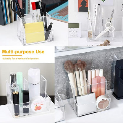 Clear Acrylic Makeup Brush Organizer,Multi-Purpose Cosmetic Brushes Storage Holder with 3 Slots,Pencil Pen Holder for Desk,Desk Organizer and Accessories for Vanity