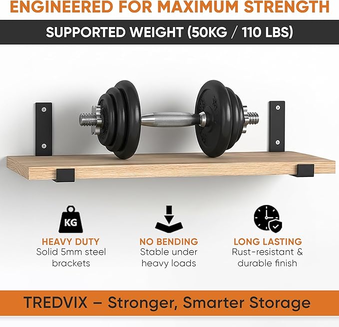 12 Inch Shelf Brackets w/ Level Tool + 2 Magnetic Hooks, Heavy Duty Black Steel L Brackets (4 Pack), 0.2 Inch Thick, Hardware Included, Wall Shelf Brackets