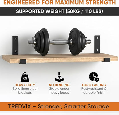 12 Inch Shelf Brackets w/ Level Tool + 2 Magnetic Hooks, Heavy Duty Black Steel L Brackets (4 Pack), 0.2 Inch Thick, Hardware Included, Wall Shelf Brackets