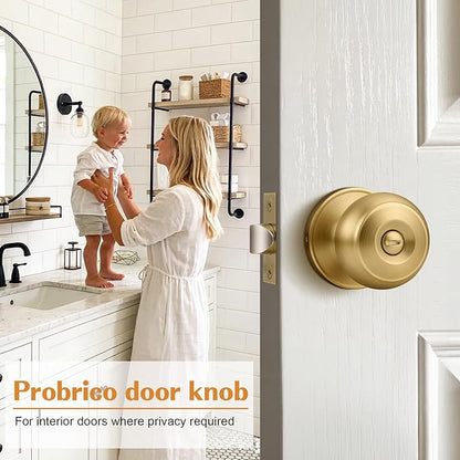 Probrico Champagne Bronze Door Knobs for Bedroom Bathroom, Interior Door Knob with Round Ball, Champagne Privacy Door Knob, 1 Pack