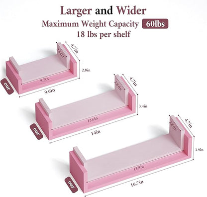 SRIWATANA Floating Shelves Wall Mounted, Solid Wood Wall Shelves, Pink