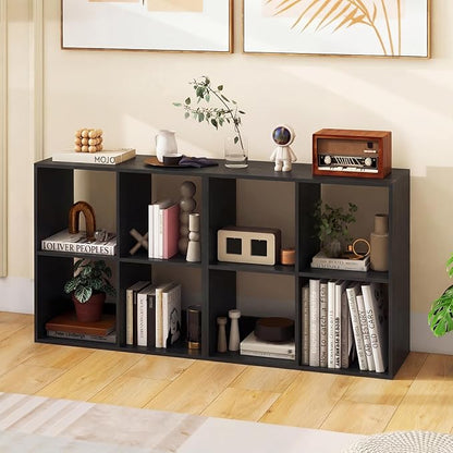 Giantex 4-Cube Bookcase, Cubby Bookshelf w/Back Guardrail & Anti-Tipping Kits, 6-Tier Freestanding Storage Organizer with Shelves, Open Back Display Rack for Living Room, Study