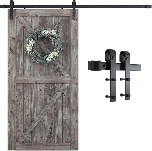 SMARTSTANDARD 7.5FT Barn Door Hardware Kit, Sliding Barn Door Track -Smoothly and Quietly -Easy to Install -Includes Step-by-Step Installation Instruction Fit 42“-45" Wide Door Panel (J Shape Hanger)