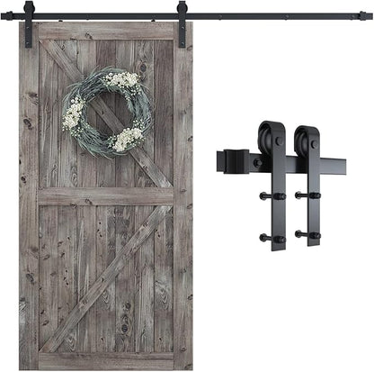SMARTSTANDARD 7FT Sliding Barn Door Hardware Kit, Heavy Duty Track-Smoothly and Quietly-Includes Detailed Installation Instruction Fit 42" Wide Doorpanel (J Shape Hanger) Black