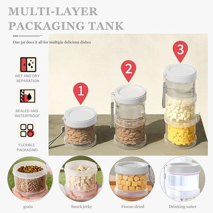 2025 Upgraded Airtight Dog Treat Container, Leak-Proof Stackable Pet Food Jar 2/3/4 Layers, Portable with Lanyard for Outdoor, Travel, Training & Home, Food-Grade PP (2-Layer)