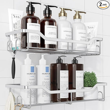 Kitsure Shower Caddy Large - Adhesive Shower Organizer, Stainless Steel Shelf for Inside Shower, No Drill Bathroom Organizers and Storage, Home Decor Accessories, 2 Pack, Sliver