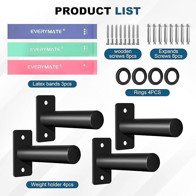 EVERYMATE Weight Plate Rack, Wall Mount Weight Plate Holder for Bumper Plates, Max Weight Capacity 330 lb, Home Gym Organizer