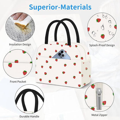 DALINDA Lunch Bag Lunch Box for Women Men,Cute Strawberry lunchbag Reusable Insulated Lunch Tote Bag