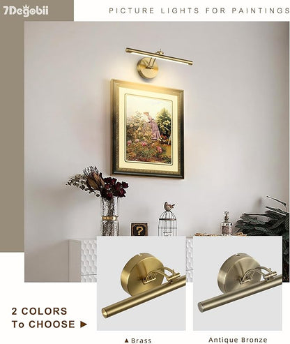 Picture Light Dimmable Hard Wired 15.75 Inch Adjustable Swing Arm Brass Wall Lights for Pictures Led Display Light for Artwork 7W Warm White