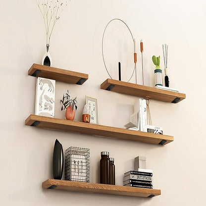 CONNOO 6 Pack Heavy Duty Thick Shelf L Brackets, 8 Inch Floating Hidden Shelf T Brackets, Metal Black L Brackets for Shelves Support DIY, Modern Iron Finish(1/5")