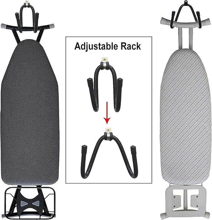 Pmsanzay Ironing Board Hanger Wall Mount Ironing Board Holder Organizer Wall Rack Iron Board Caddy, Adjustable Rack Great for Laundry Rooms Storage Rack Hanging Shelf Hanger - Hold up to 50LB.
