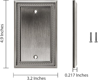 Henne Bery Sunken Pearls Heavy Duty Decorative Wall Plate Switch Plate Outlet Cover (Single Blank, 2 Pack, Heirloom Silver)