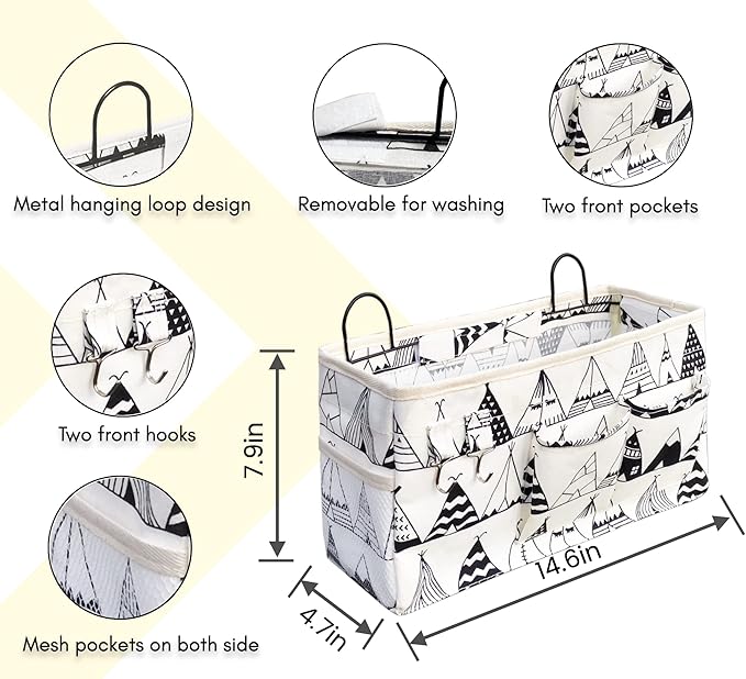 2pcs Large Wall Hanging Organizer Bag, Linen Fabric Door Hanging Storage Baskets with Pockets, Waterproof Bin for Kitchen, Bedroom, Office, RV Camper (White)