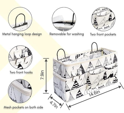 2pcs Large Wall Hanging Organizer Bag, Linen Fabric Door Hanging Storage Baskets with Pockets, Waterproof Bin for Kitchen, Bedroom, Office, RV Camper (White)