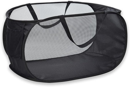 Pop Up Laundry Hamper,Collapsible Horizontal Baskets with Handles & Side Pocket,Foldable Sturdy mesh for Laundry Room,Bathroom,Kids Room,College Dorm or Travel (Black)