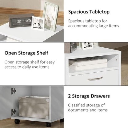 HOMCOM Mobile Storage Cabinet Organizer with Drawer and Cabinet, Printer Stand with Castors, White