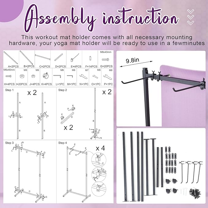 Hanging Yoga Mat Rolling Cart on Wheels Large Capacity Yoga Mat Rack Holder Stand Storage, Holds 40 Mats for Gym Workout Room Equipment