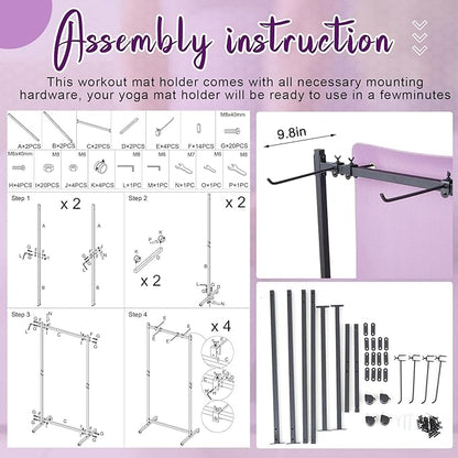 Hanging Yoga Mat Rolling Cart on Wheels Large Capacity Yoga Mat Rack Holder Stand Storage, Holds 40 Mats for Gym Workout Room Equipment