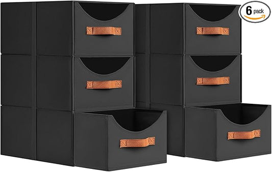 Stackable Storage Drawers - Collapsible Storage Bins with Drawers, 6 Pack Small Closet Organizer Bins, Fabric Pull Out Organizer for Bedroom, Living Room, Dorm, Black