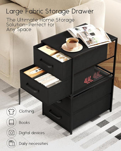 Stackable Storage Drawers - 2 Tier Closet Drawers, Closet Organizer with Metal Handles, Night Stand with Collapsible Bins, Fabric Dresser for Bedroom, Dorm, Office, Black, 2 Pack