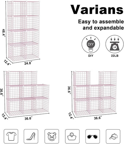 C&AHOME Wire Cube Storage, 8 - Cube Organizer Metal C Grids, Modular Shelves Units, Closet Organizer, Ideal for Home, Office, Living Room, 24.8" L x 12.4" W x 48.4" H, Pink UWCS3008P