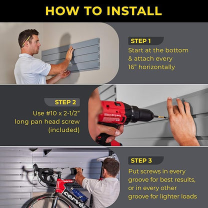 Heavy Duty 4x4 PVC Garage Slatwall Storage System (with Endcaps & Screws) - Modular Slat Wall Paneling for Garage Wall Organizer - Interlocking Slatwall Panels for Home & Commercial Use (White)