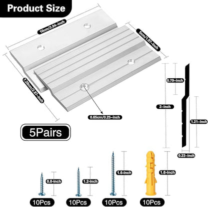 French Cleat Picture Hanger, 4" Aluminum Z Clips Interlocking Picture Cleat Wall Mounting Bracket Hardware Kit for Whiteboard, Panels, Shelf, Artwork, Cabinet, Art Frames (5 Pairs)