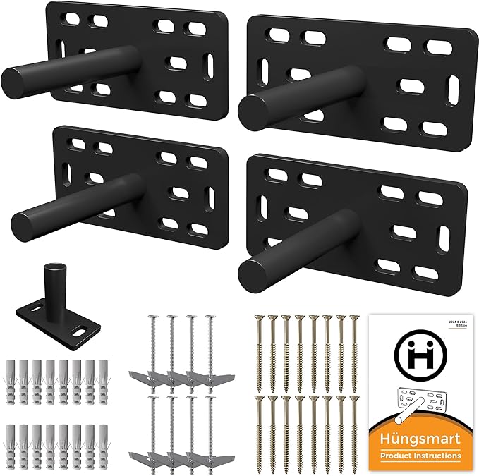 (Set of 4) 4"x5"x2" XL Heavy Duty Floating Shelf Brackets for DIY Shelf- Premium Floating Shelves Hardware for Wall Mounting - Ideal Shelf Bracket for Enhanced Home Decor (4 inch Rod) Black