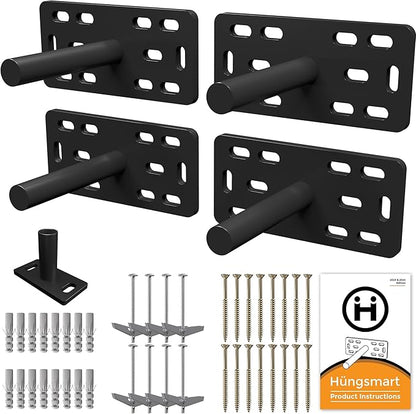 (Set of 4) 4"x5"x2" XL Heavy Duty Floating Shelf Brackets for DIY Shelf- Premium Floating Shelves Hardware for Wall Mounting - Ideal Shelf Bracket for Enhanced Home Decor (4 inch Rod) Black
