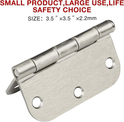 3 Pack Rounded Door Hinges Brushed Nickel 3.5 Inch 5/8" Radius Hardware Satin 3 ½" Heavy Duty Flat Iron Silver Hinge for Doors Kit Interior 3 1/2" Bedroom Kitchen Living Storage Study Room Hallway