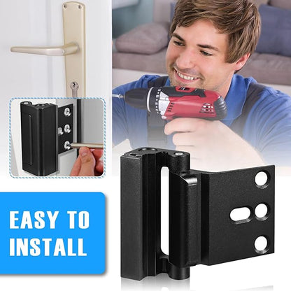 6Pack Home Security Door Reinforcement Lock, Childproof Safety Door Lock Latch Inside Stopper, Add High Security to Prevent Home Unauthorized Entry, Aluminum Construction Finish Black