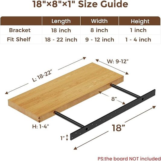 2pcs Floating Shelf Bracket Heavy Duty Floating Mantel Bracket Black Metal Decorative Floating Shelf Hardware Hidden Shelving Mounting Brackets (18″X8″X1″)