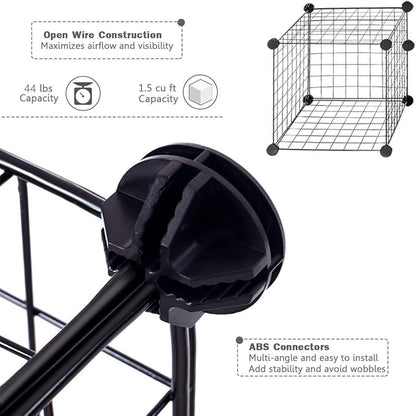 UNICOO® 14x14 Inch Multi Use DIY Bookcase & Shelf | Closet Organizers and Storage Cabinet - 12 Cube Wire Grid Organizer, Wardrobe Closet Organizer, Storage Shelves for Bedroom (12-Black Wire)