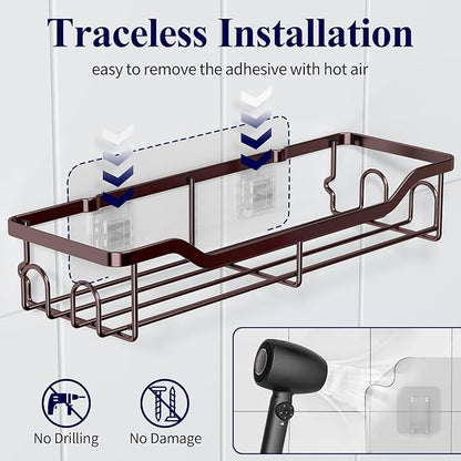 Kitsure Shower Caddy Large - Adhesive Shower Organizer, Stainless Steel Shelf for Inside Shower, No Drill Bathroom Organizers and Storage, Home Decor Accessories, 2 Pack, Brown