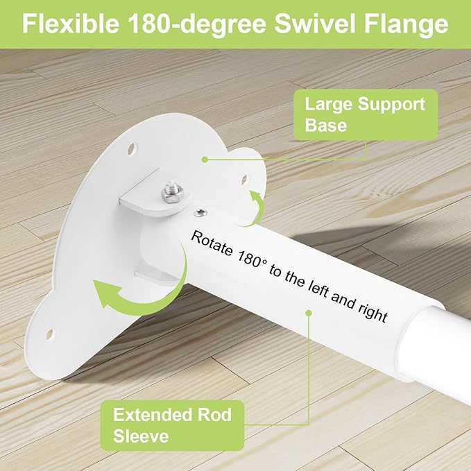 Adjustable Shower Curtain Rod Bracket 1 Pack Aluminum Alloy Shower Curtain Rod Single Swivel Flange Heavy Duty Closet Rod Bracket with Screws (White)