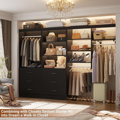 Aheaplus 23.6" Closet Drawers System, Wood Closet Organizer System with 3 Drawers, Modular Small Walk-in Closets Storage Unit, Black (23.6" L x 13.8" W x 71" H)