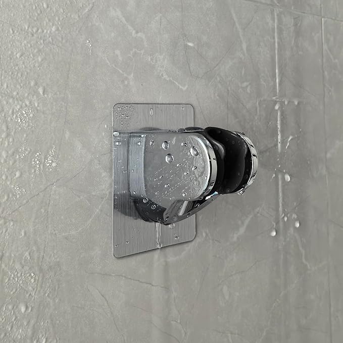 Strong Adhesive and Waterproof Shower Head Holder, Adjustable Handheld Shower Holder Wall Mount Shower Bracket (Silver - 1 Pack)