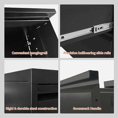 5 Drawer File Cabinet with Wheels,Metal Mobile Filing Cabinets with Lock,Black Vertical File Cabinet for Home Office,Heavy Duty Storage Cabinet for A4/Letter/Legal Size File,Assembly Required