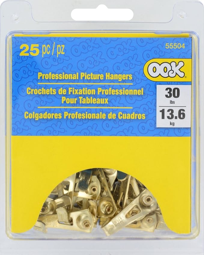 OOK 535890 Professional Picture Hangers, Art Hangers, Padded, Reusable Picture Hooks, 30lb (25 set)