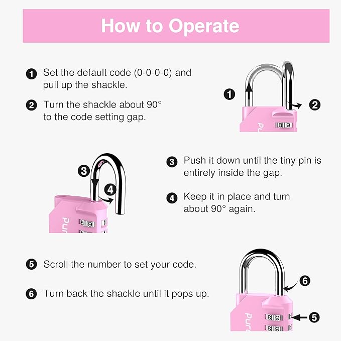 Puroma 2 Pack Combination Lock for Locker 4 Digit Outdoor Waterproof Padlock for School, Gym, Sports, Fence, Toolbox, Gate, Case, Outdoor, Hasp Storage (Pink)