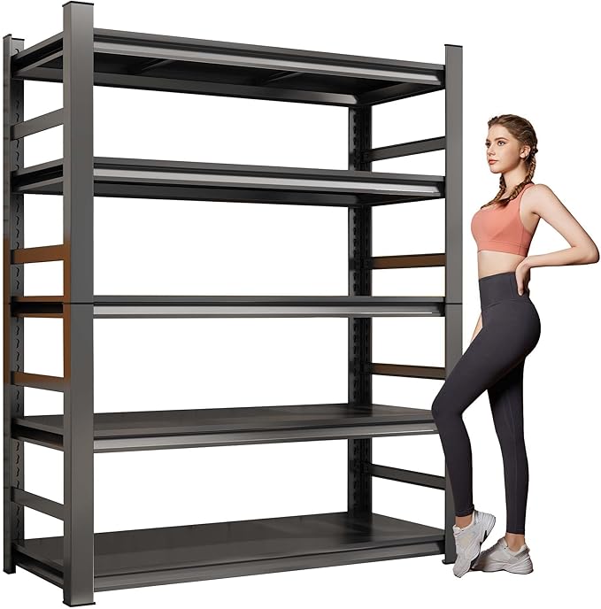 Metal Garage Shelving Unit,Heavy Duty 5-Tier Adjustable Storage Shelves,3000 lbs Capacity,Industrial Shelves for Heavy Tools and Equipment,for Garage,Basement (Black, 47.2" Wx18 Dx78 H)