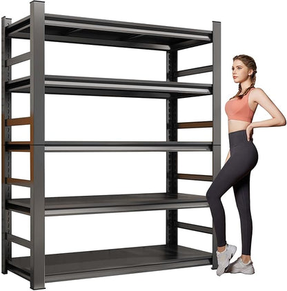 Metal Garage Shelving Unit,Heavy Duty 5-Tier Adjustable Storage Shelves,3000 lbs Capacity,Industrial Shelves for Heavy Tools and Equipment,for Garage,Basement (Black, 47.2" Wx18 Dx78 H)