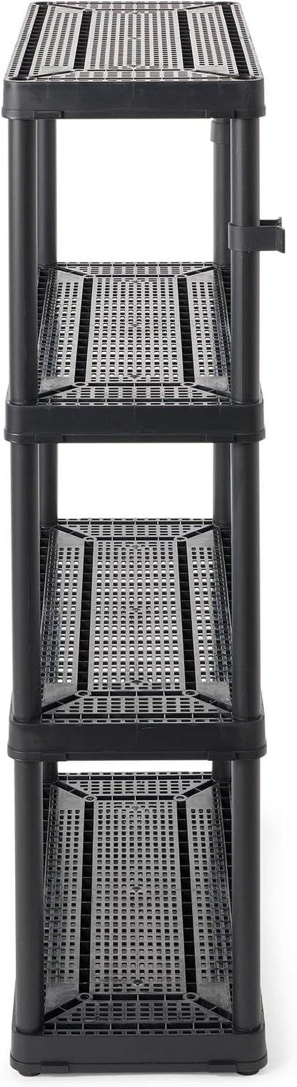 Gracious Living 4 Shelf Fixed Height Ventilated Medium Duty Storage Unit 14 x 32 x 54.5" Organizer System for Home, Garage, Basement, & Laundry, Black
