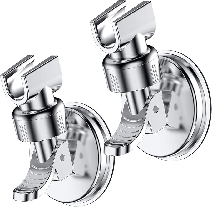 OUO Adjustable Shower Head Holder, Bathroom Suction Cup Handheld Shower Head Bracket, Removable Handheld Showerhead & Wall Mounted Suction Bracket Chrome,2pcs,Color:Silver)