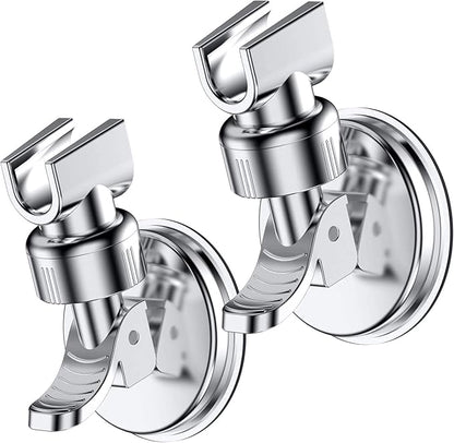 OUO Adjustable Shower Head Holder, Bathroom Suction Cup Handheld Shower Head Bracket, Removable Handheld Showerhead & Wall Mounted Suction Bracket Chrome,2pcs,Color:Silver)