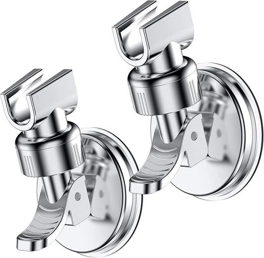 OUO Adjustable Shower Head Holder, Bathroom Suction Cup Handheld Shower Head Bracket, Removable Handheld Showerhead & Wall Mounted Suction Bracket Chrome,2pcs,Color:Silver)